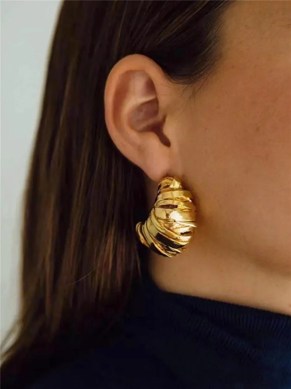 Retro Metal Stud Earrings Geometric Irregular for Women Brass Jewelry Light Luxury Europe And America - Korvel