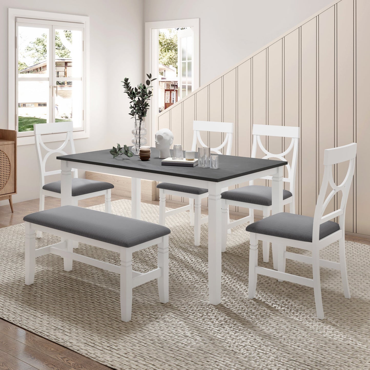 TOPMAX 6-Piece Wood Dining Table Set - Farmhouse Style