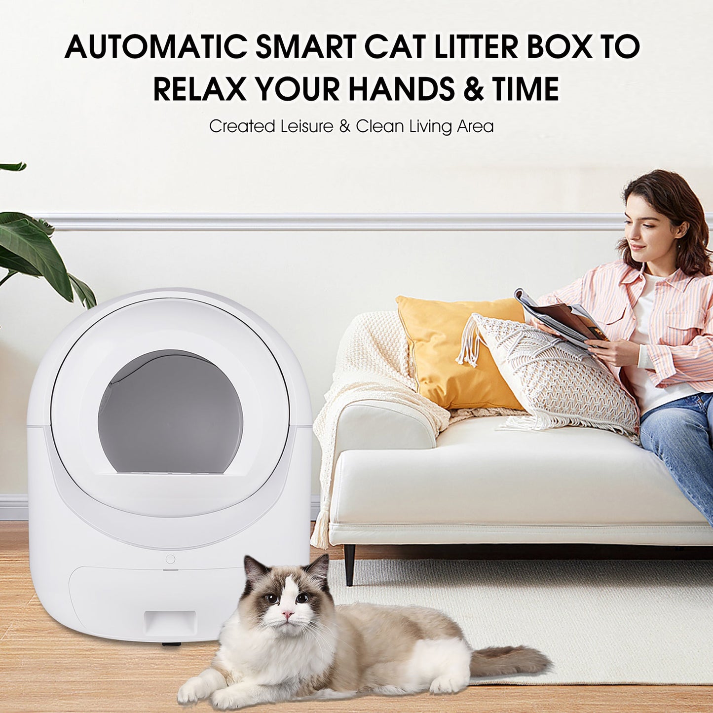 Intelligent cat litter box, automatically eliminates odors, application control, supports multiple cats with 5G and 2.4G WiFi - Korvel