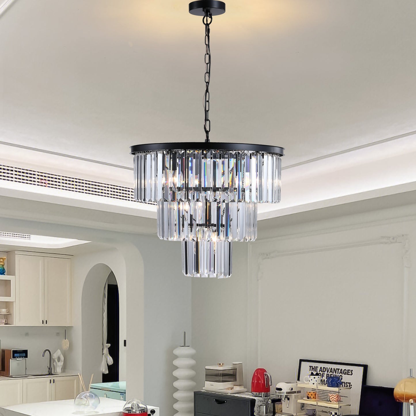 Candelabro de Cristal Negro de Lujo para Espacios Modernos
