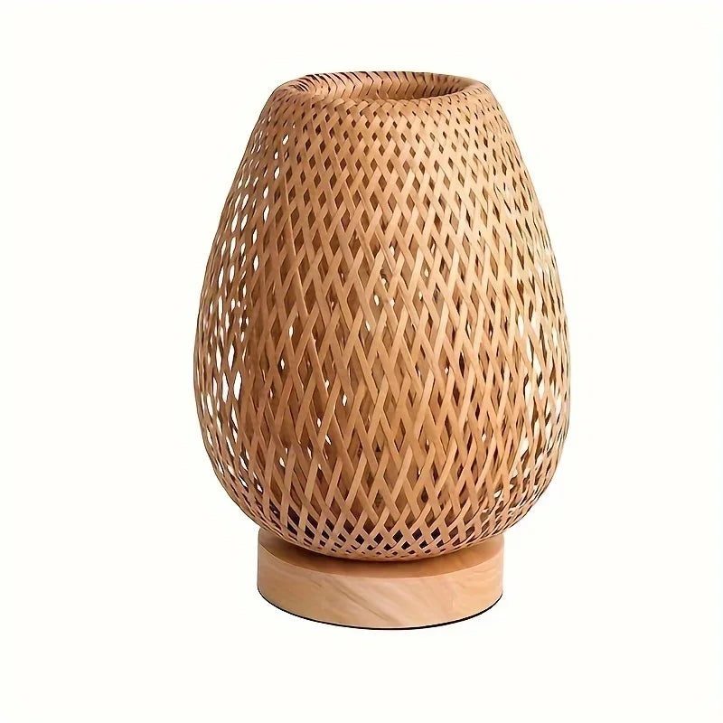 Retro Japanese Style Lamp Bamboo Woven Desk Lamp Handmade Rattan LED Desk Lamp Wooden House Decoration Light - Korvel