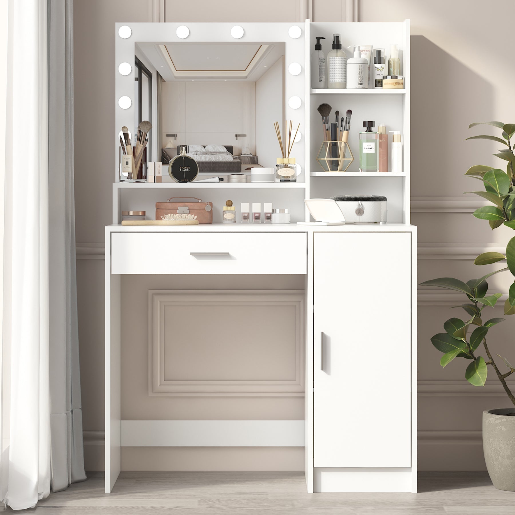 Makeup Vanity Desk with Mirror & Light - Korvel