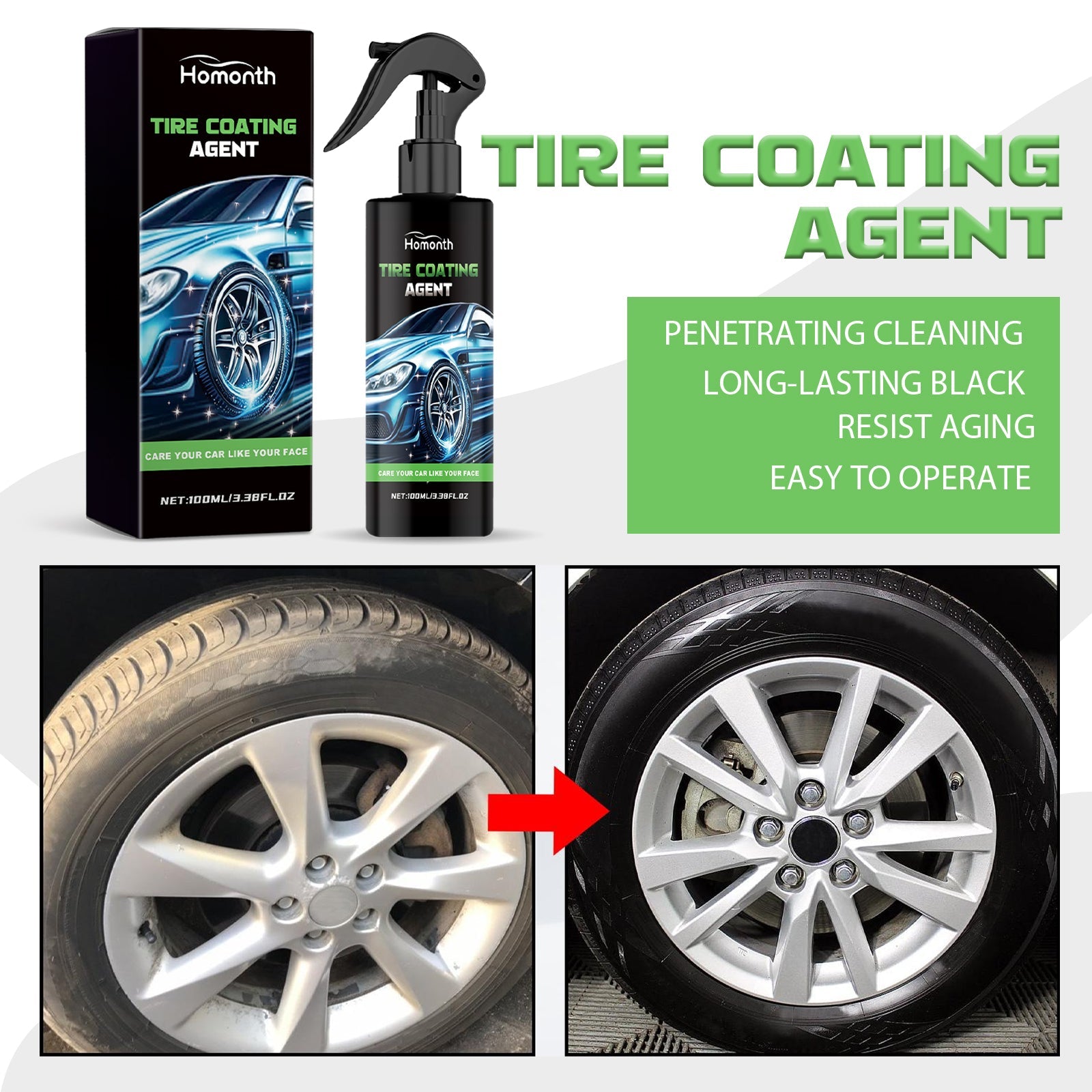 Tire Coating Agent, Automobile Tire Clean Decontamination Anti Aging Renovate Polishing Agent - Korvel