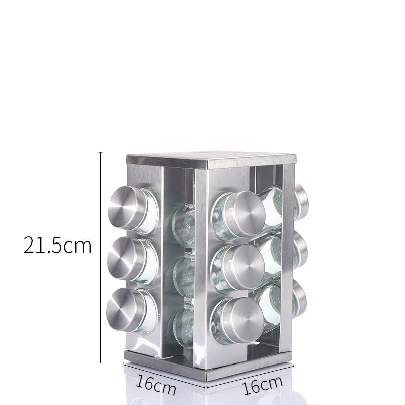 Ensemble de support à épices rotatif premium - Acier inoxydable et verre