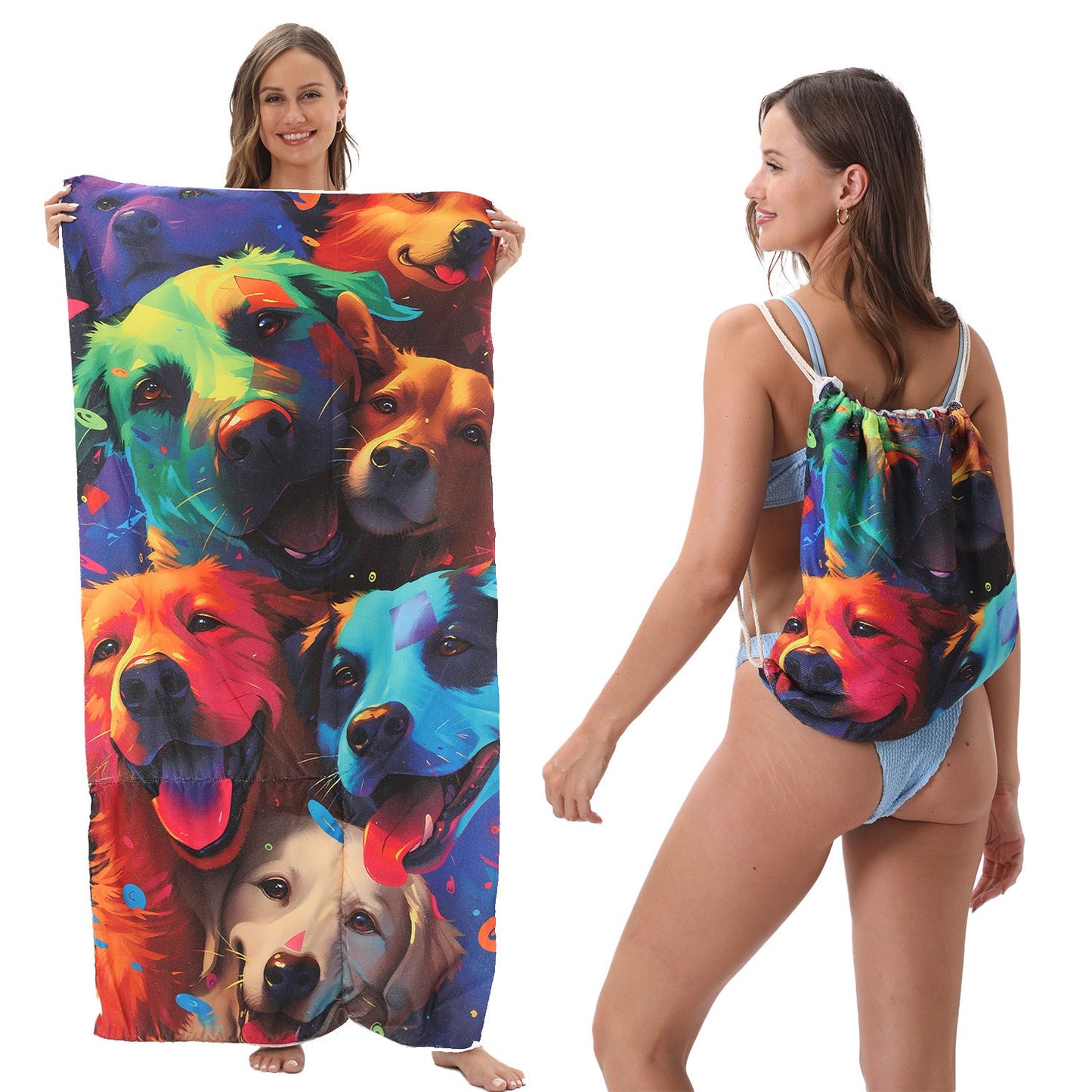 Two-in-One Foldable Beach Towel with Storage Bag