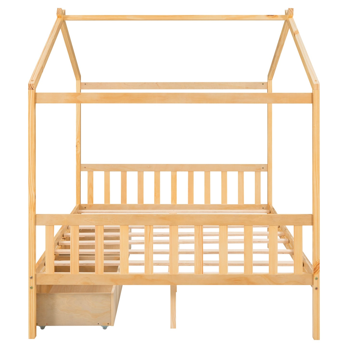Full Size House Platform Bed with Storage Drawers and Roof Design
