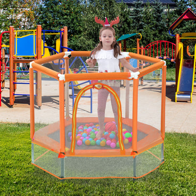 55'' Toddlers Trampoline with Safety Enclosure Net and Balls, Indoor Outdoor Mini Trampoline for Kids - Korvel