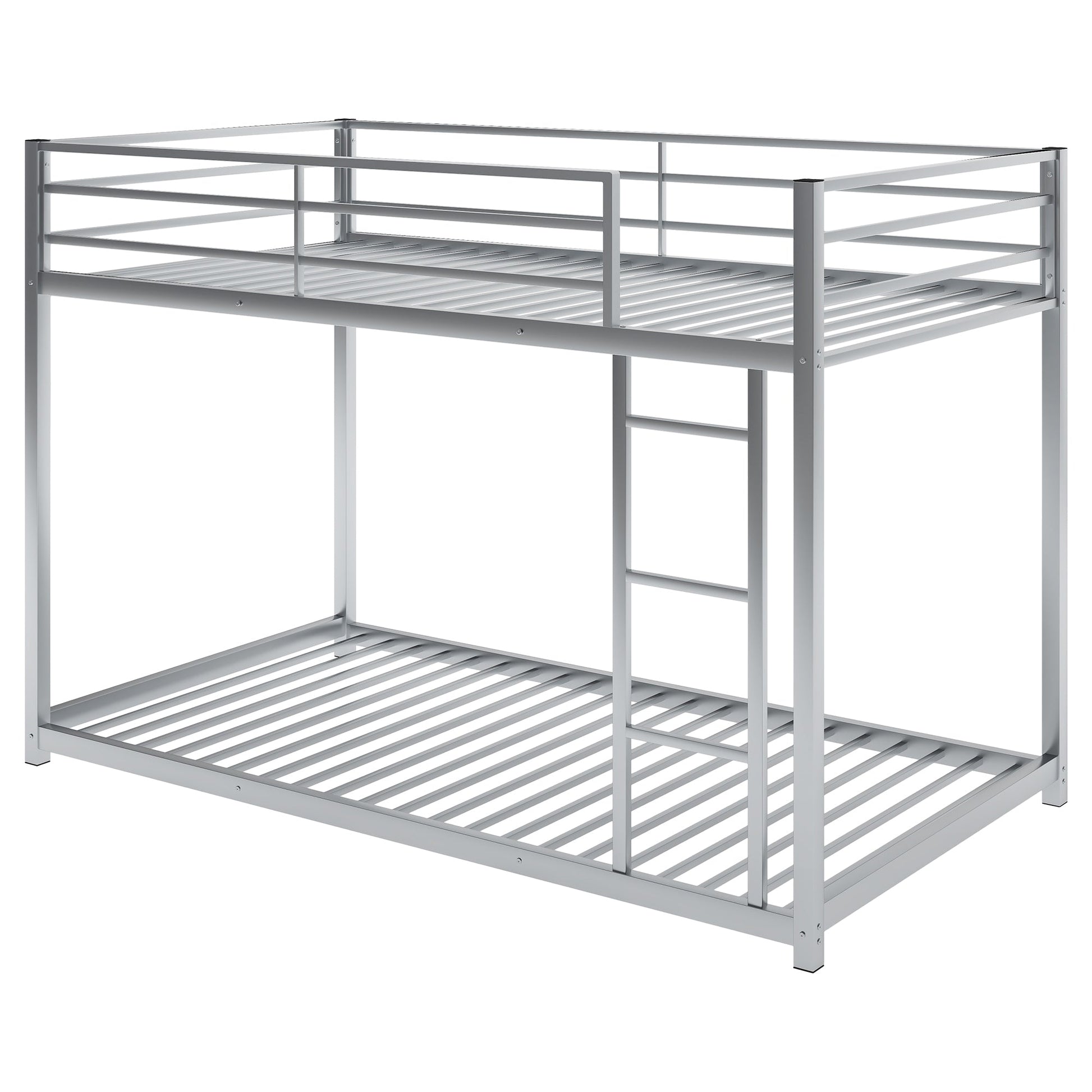 Twin over Twin Metal Bunk Bed, Low Bunk Bed with Ladder Silver - Korvel