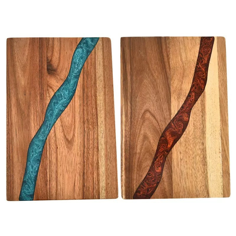 Heavy Duty Serving Tray Chopping Board With Ocean Wave  Epoxy Resin Wood Cutting Board - Korvel