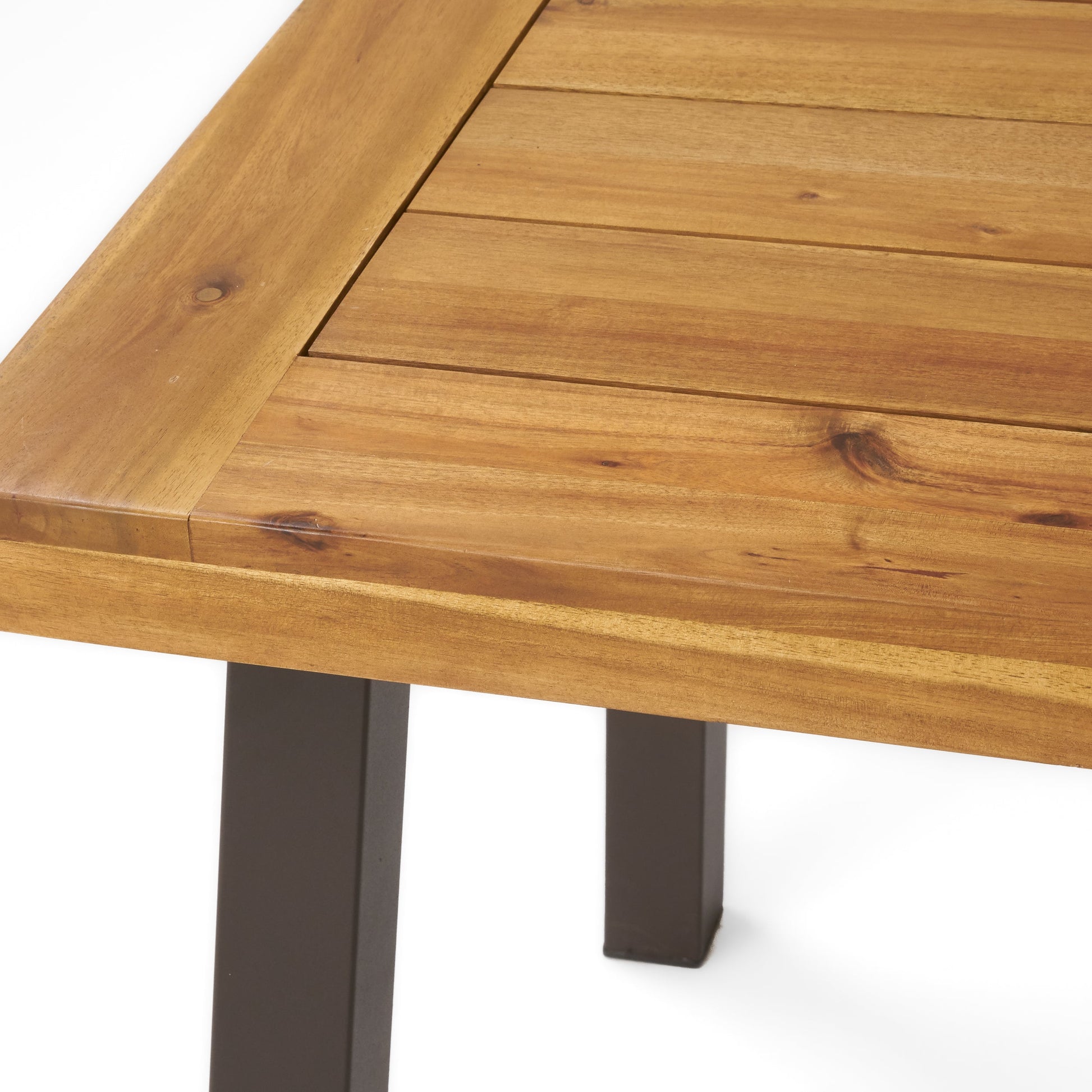 Della Acacia Wood Dining Table, Natural Stained with Rustic Metal, Brown, Grey - Korvel