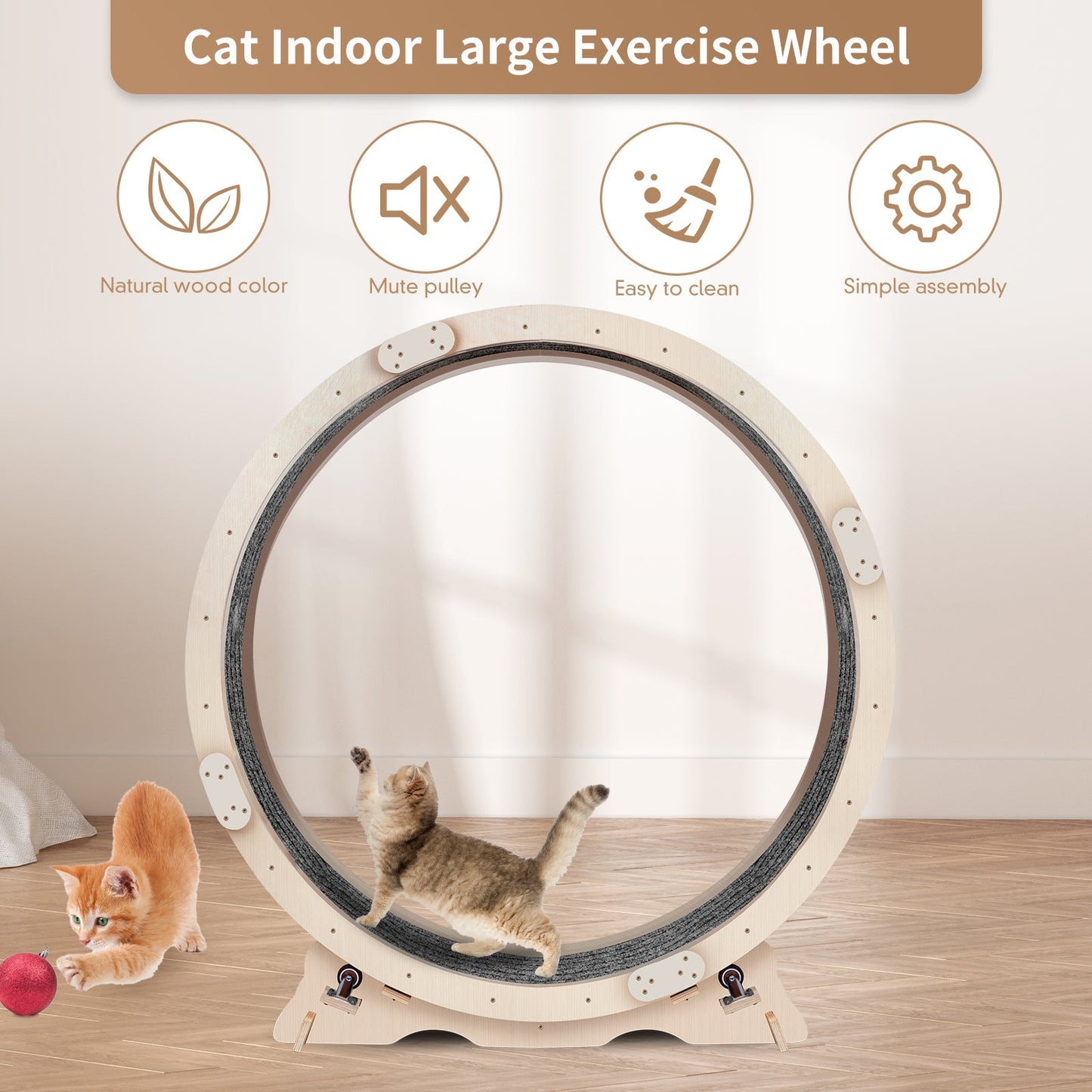 Cat Exercise Wheel for Indoor Cats - Natural Wood Finish