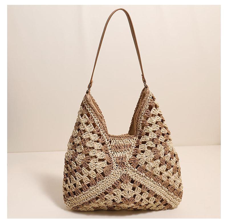 Hollow out straw woven bag woven belt armpit bag - Korvel