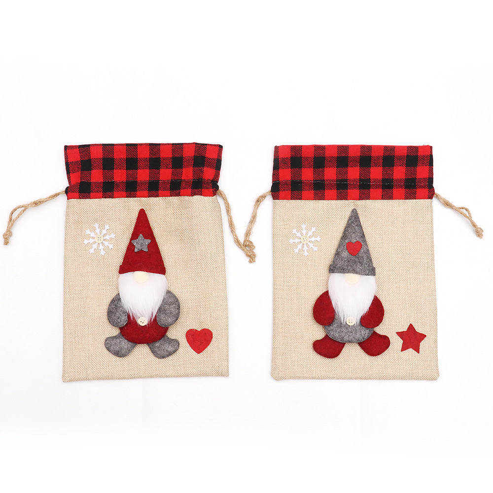 Christmas Decorations Cartoon Linen Drawstring Faceless Doll Candy Bag Forester Apple Bag Doll Gift Bag - Korvel