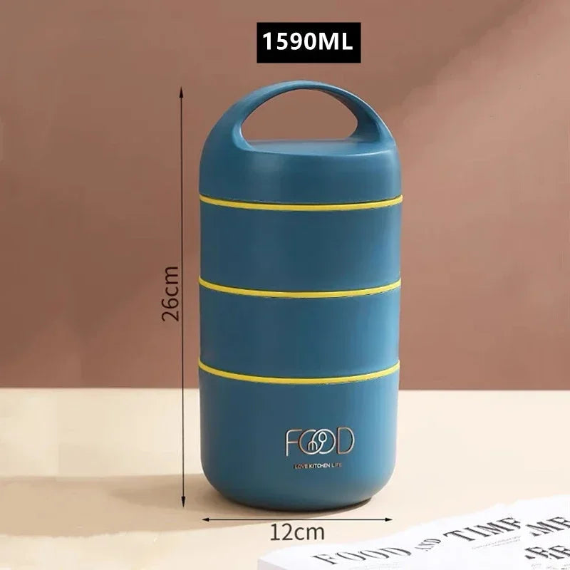 1240ML/1590ML Large Capacity Stainless Steel 304 Lunch Box Leak-Proof Multi layer Thermal Bento Box Adult Student Food Container - Korvel