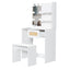 Vanity Desk Set Stool & Dressing Table with LED Lighting Mirror Drawer and Wood Cosmetic Table Chest of Drawers White Color - Korvel