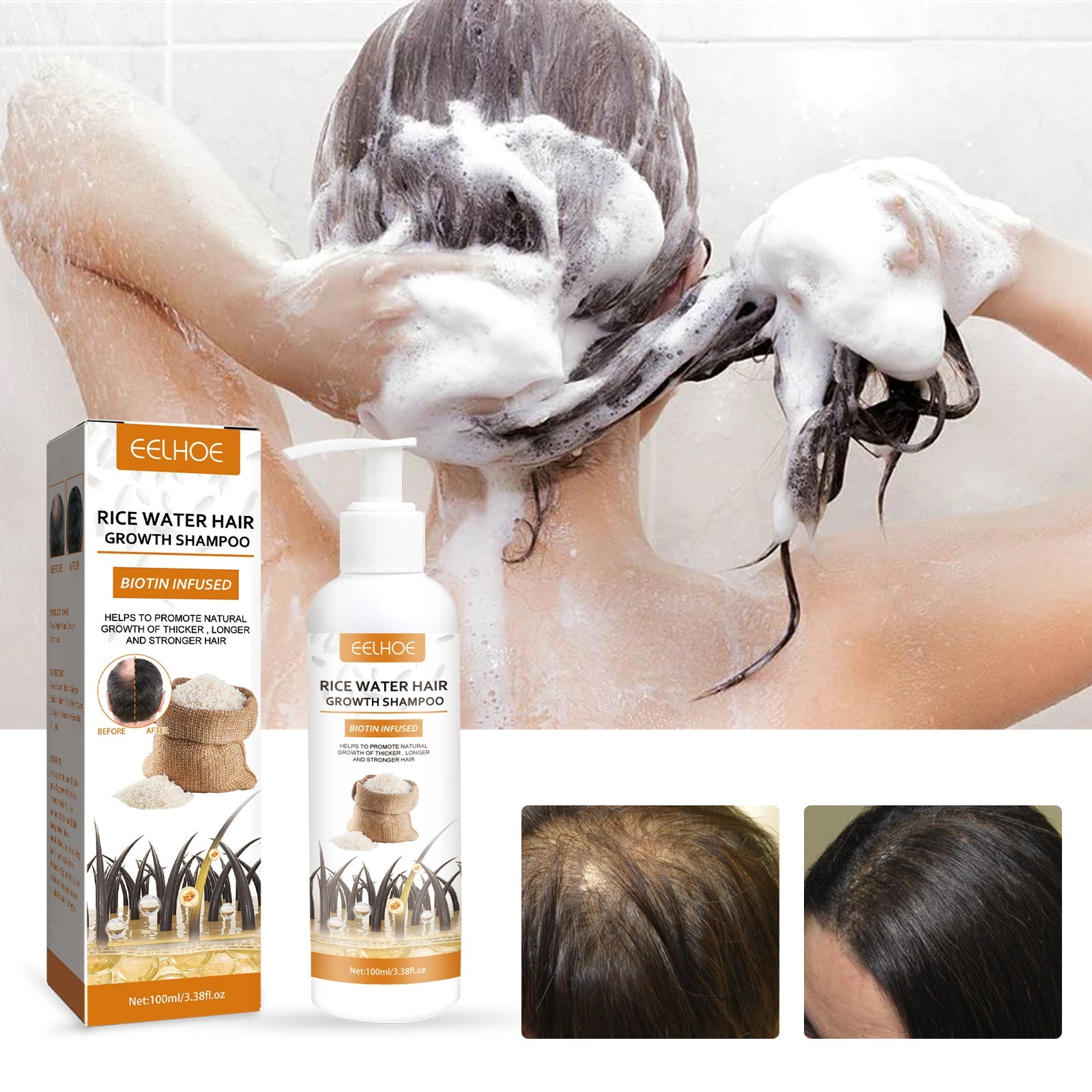 Rice Dense Hair Shampoo Deep Clean Thick Hair Moisturizing Hair Root Solid Hair Care Shampoo - Korvel