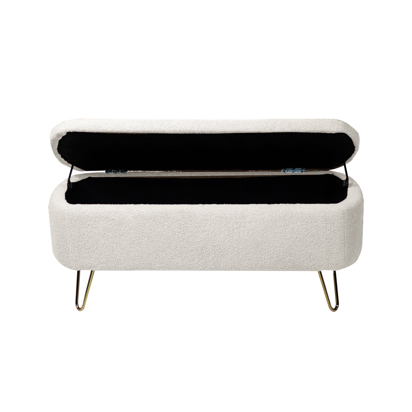 Ivory White Storage Ottoman Bench with Gold Legs