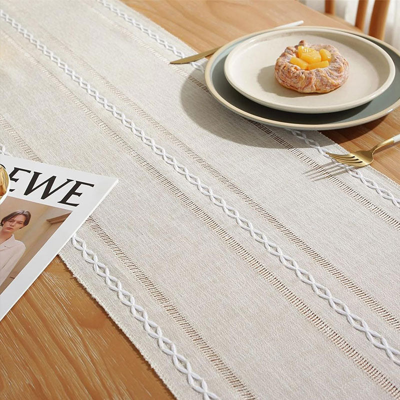 Hand - woven cotton and linen table flag with hollow tassels, suitable for household and rural dining tables - Korvel