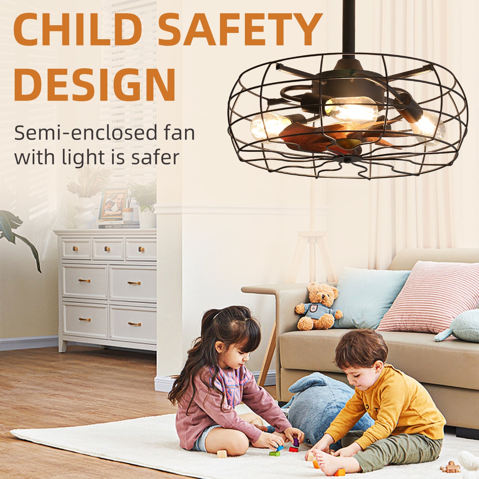 19inch Cage Retro Reiling Fan with Lights - Korvel