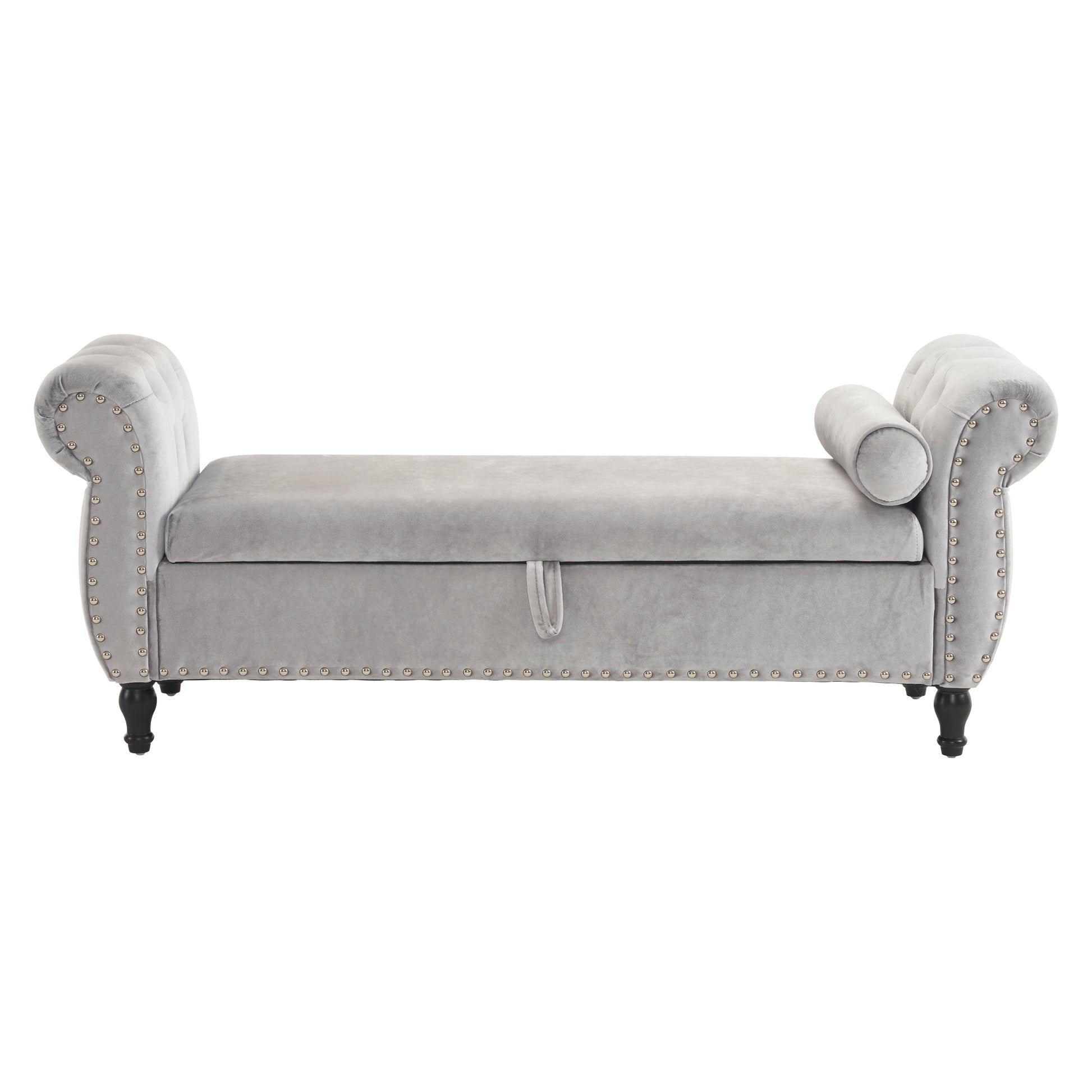 Velvet Multifunctional Storage Rectangular ottoman bench with 1 Pillow, grey - Korvel
