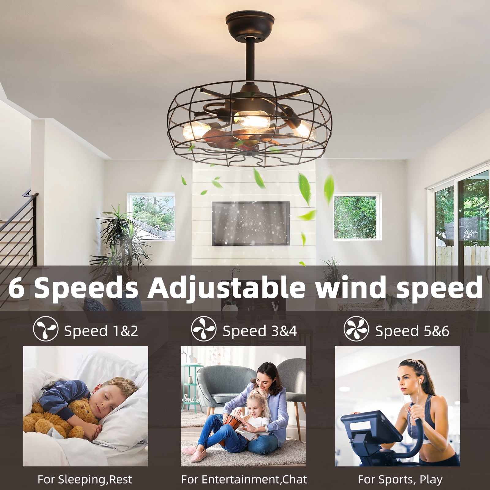 19inch Cage Retro Reiling Fan with Lights - Korvel