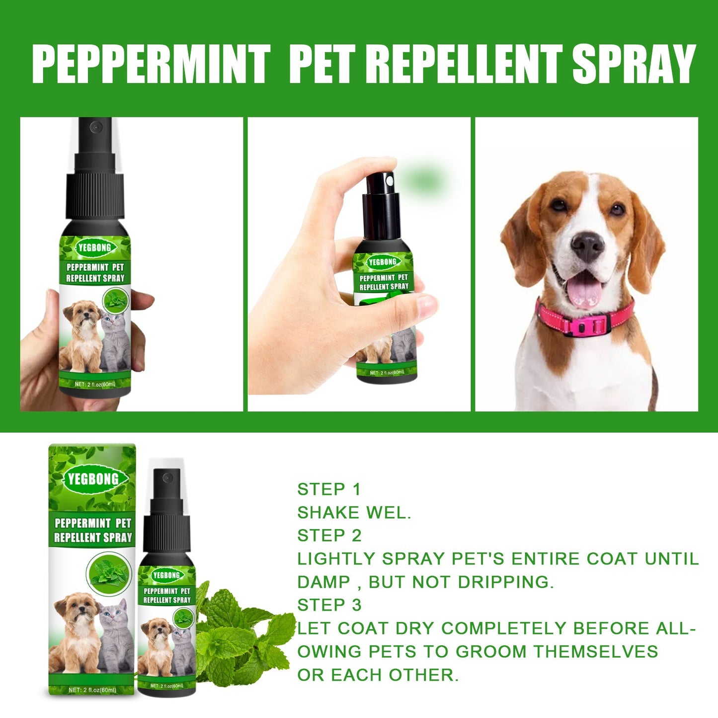 Peppermint Pet Repellent Spray, Dog Mite Spray Pet Mite Fungus Spray For Cats And Dogs - Korvel