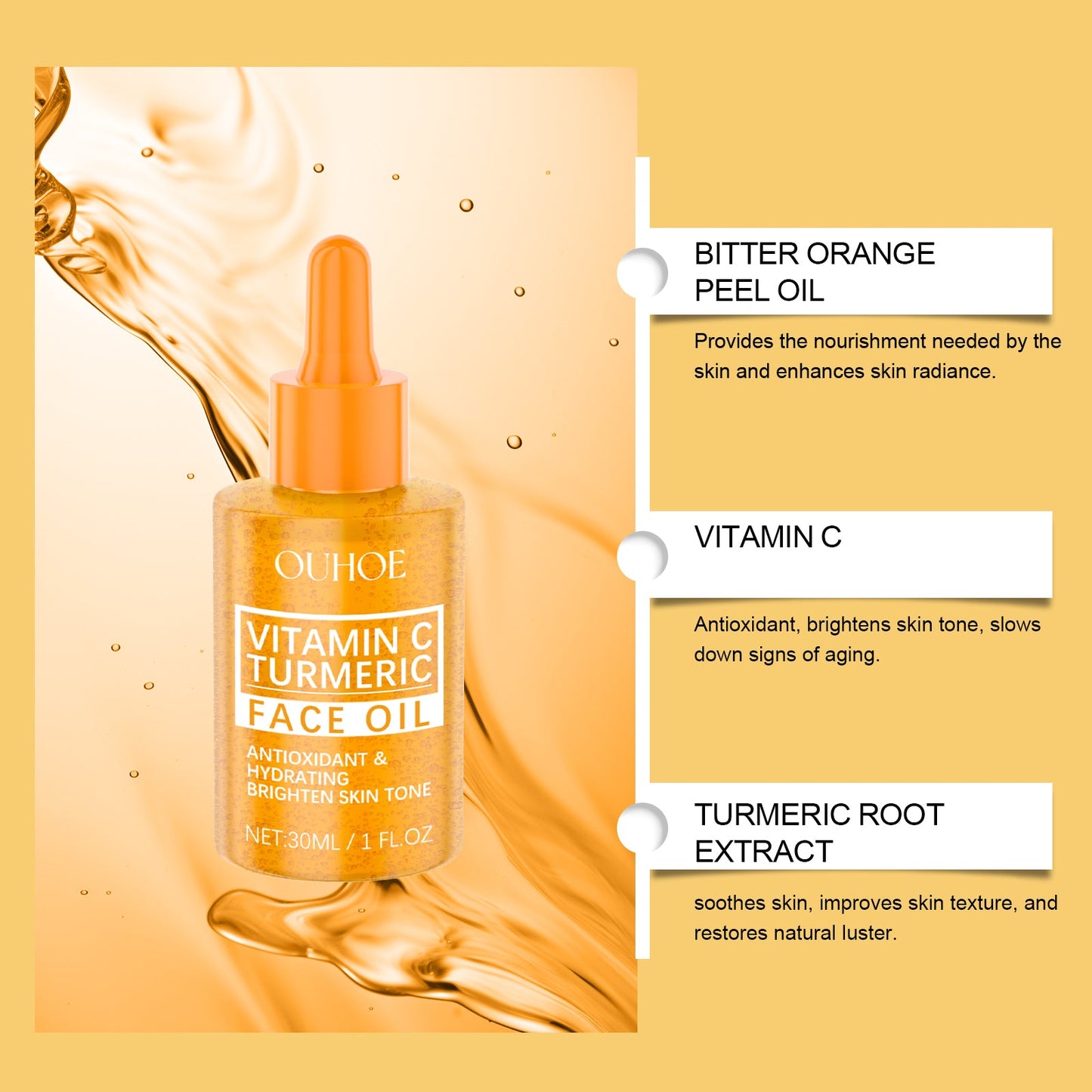 Vitamin C Turmeric Brightening Oil, Vitamin C Moisturizing Facial Skin Moisturizing, Hydrating And Brightening Skin Essential Oil - Korvel