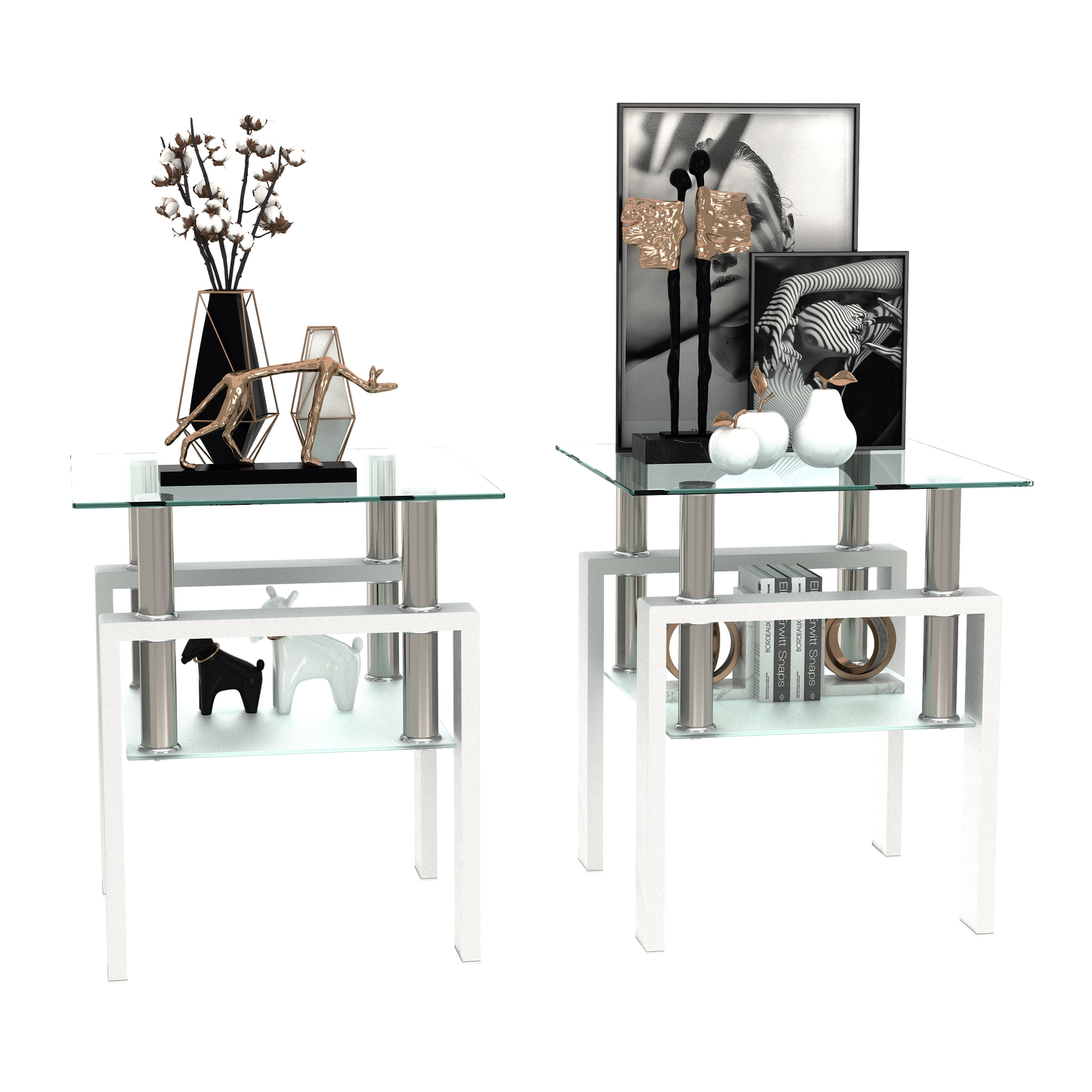 Set of 2 Modern Tempered Glass Coffee Tables