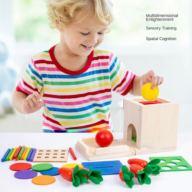 Montessori Four in One Coin Box Multi functional Stick Pulling Carrot Preschool Building Blocks Color Matching Intelligence Box Toy - Korvel