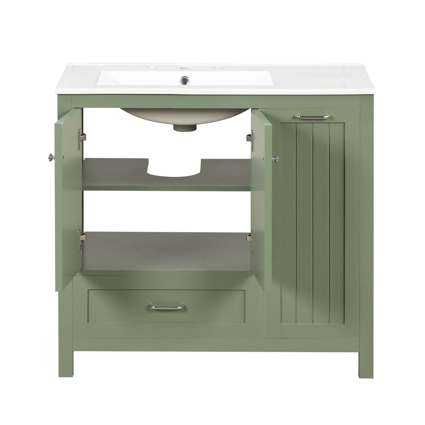 Meuble de salle de bain vert de 36" avec évier et rangement