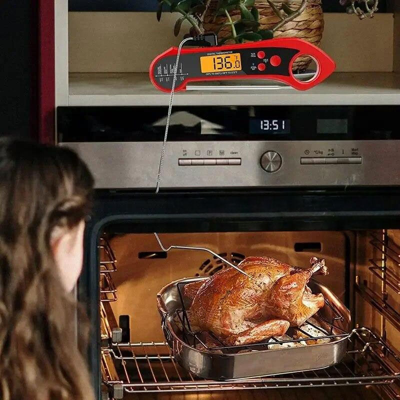 Foldable IP7 digital thermometer with dual probes: for cooking, BBQ, meat, grilling, food kitchen tools. - Korvel