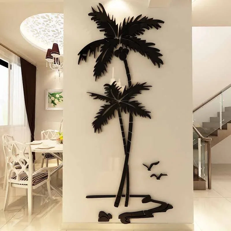 3D Coconut Tree Acrylic Mirror Wall Sticker For Children's Room Dining Room Living Room DIY TV Wall Background Home Decoration - Korvel