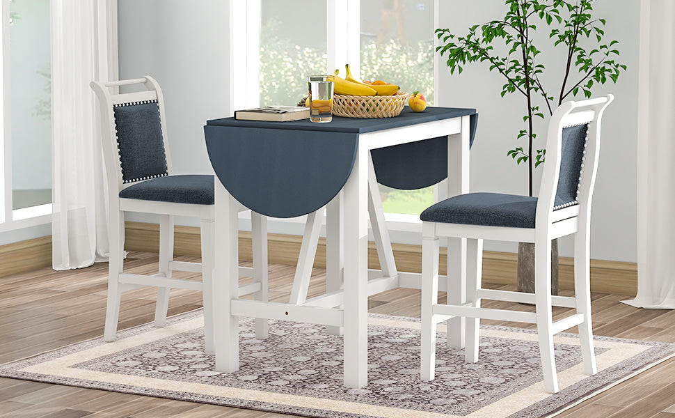 Ensemble de salle à manger surélevé en bois TOPMAX 3 pièces - Blanc et gris