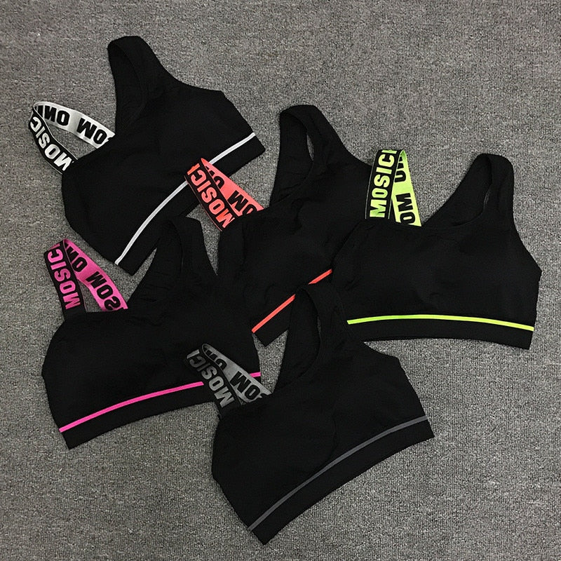 New Letter Cut Out Sports Bra Women Fitness Yoga Push up  Gym Padded Sports Top Athletic Sexy  Workout Running Clothing P165 - Korvel