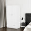 Wooden Wardrobe with Double Doors, Armoire with Hanging Rod, 5 Fixed Shelves, One Storage Drawer,White - Korvel