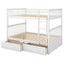 Full over Full Bunk Bed with Drawers  Convertible Beds  White - Korvel