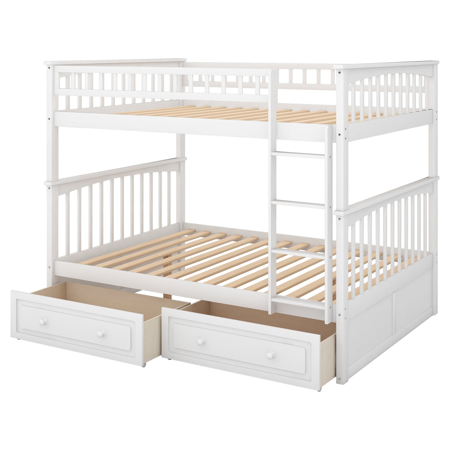 Full over Full Bunk Bed with Drawers  Convertible Beds  White - Korvel