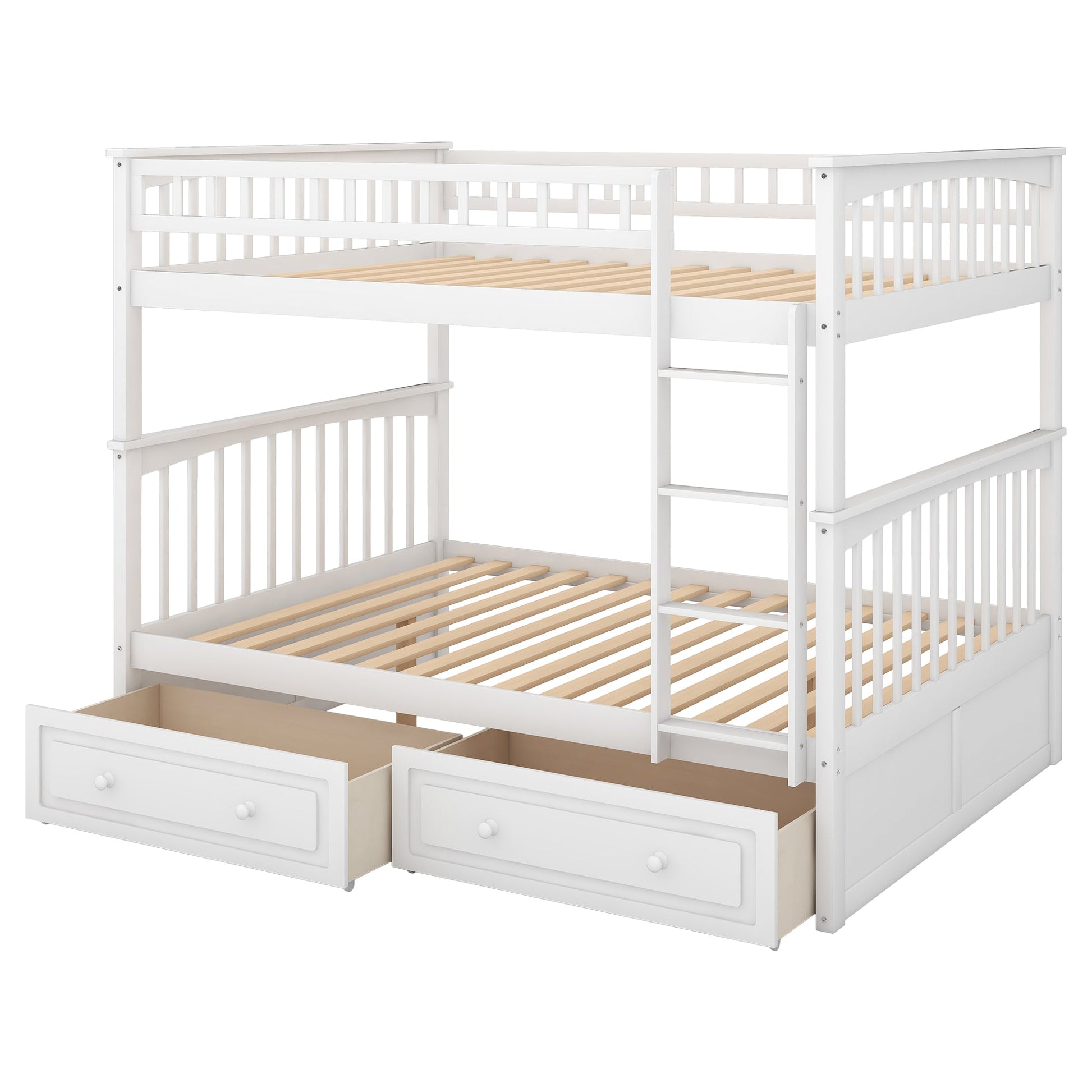Full over Full Bunk Bed with Drawers  Convertible Beds  White - Korvel