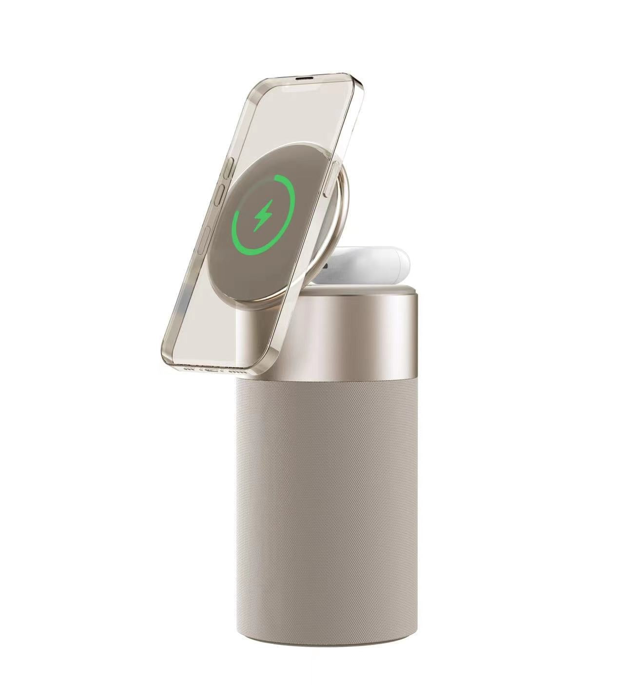 Magnetic wireless charging with Bluetooth speaker, adjustable night light, rechargeable headphones - Korvel