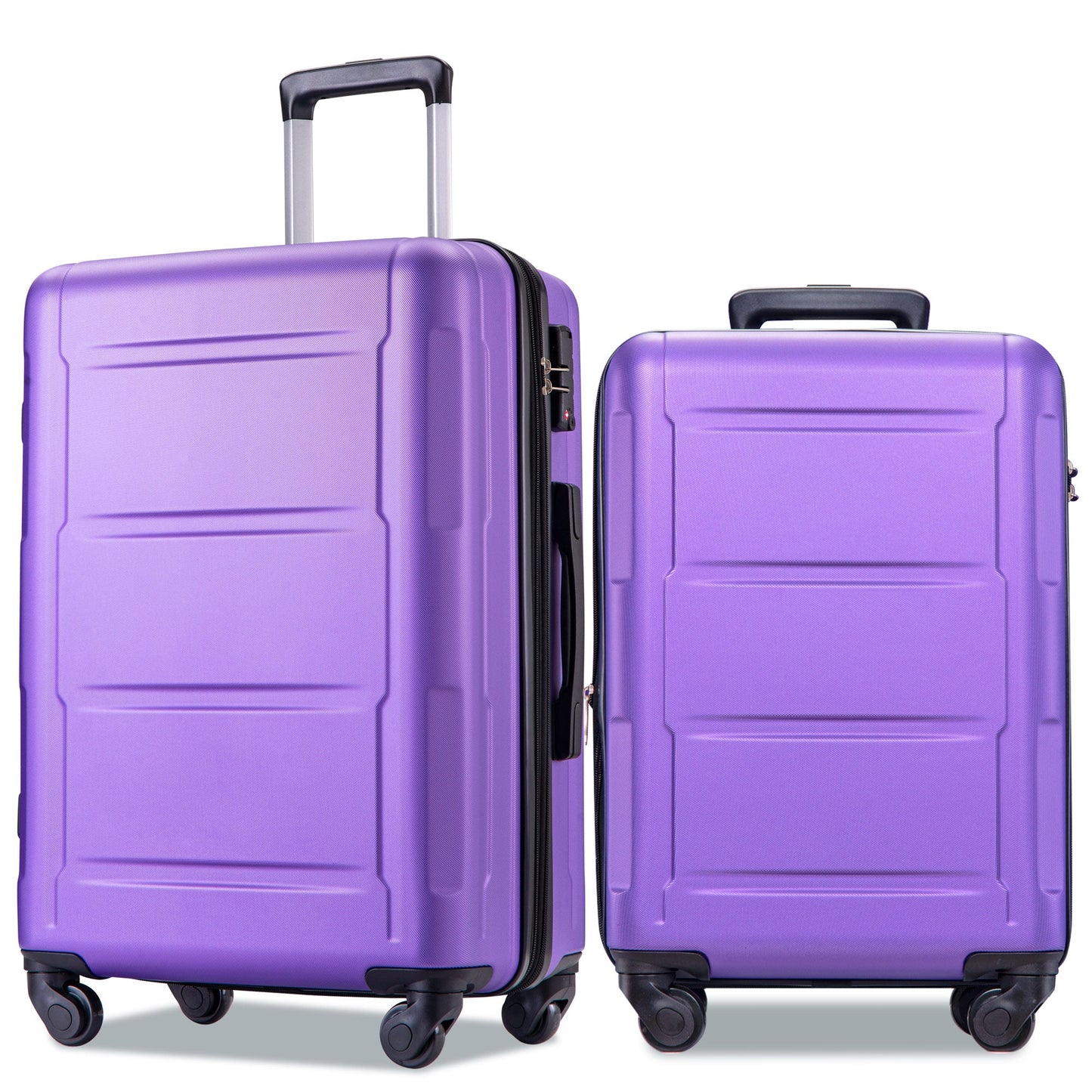 Expanable Spinner Wheel 2 Piece Luggage Set ABS Lightweight Suitcase with TSA Lock 20inch+24inch Purple + Plastic - Korvel