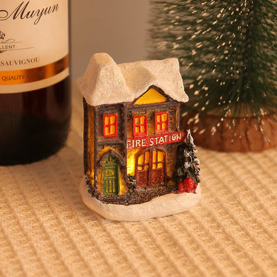 Illuminated Resin Holiday Cabins - Colorful Tabletop Ornaments