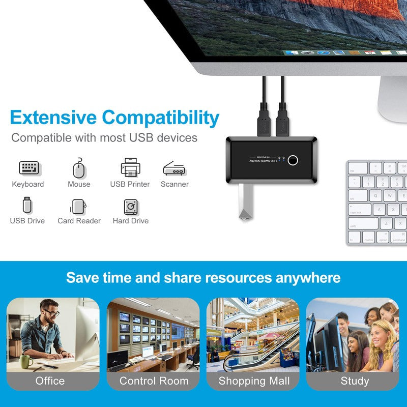 Hub USB de 4 Puertos con Interruptor Automático para Uso en Dos Computadoras