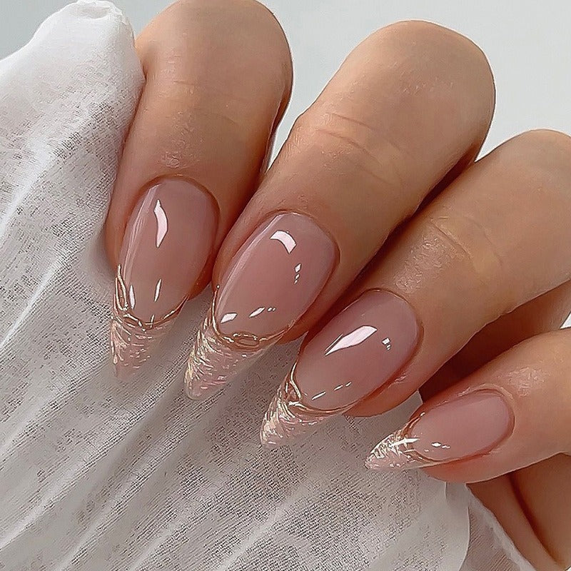 Irregular Pearlescent Phnom Penh French Manicure Sweet Ins Style Almond Nail Glitter French Manicure Wearable Manicure - Korvel