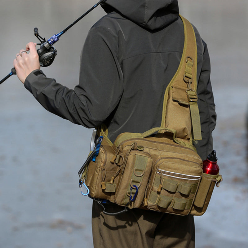Men's Fishing Backpack: Equipped with bait box, equipment storage bag, pole holder, sling & shoulder bag design. - Korvel