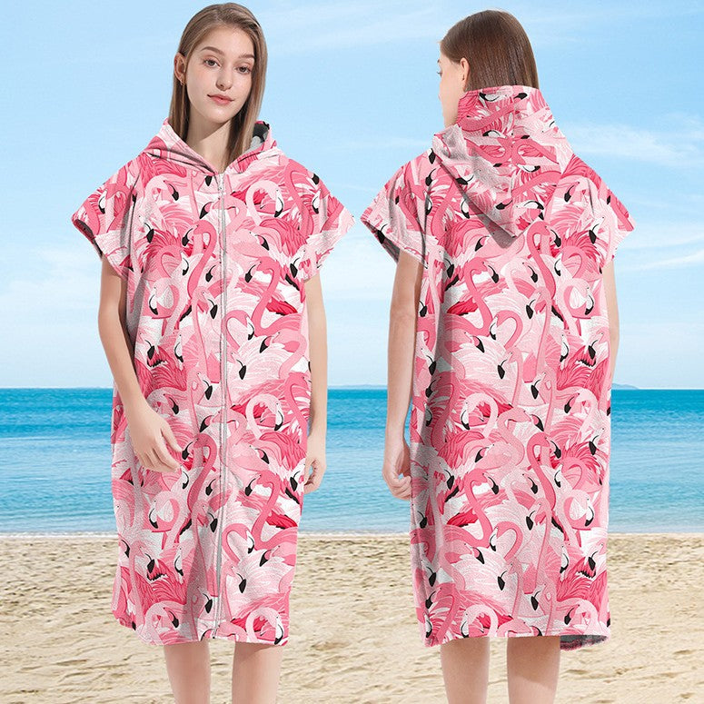 Hooded Towel Ultra-fine Fiber Zipper Wearable Bathrobe Cape Beach Towel - Korvel