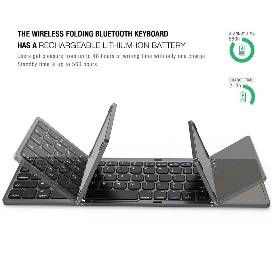 Mini wireless three-fold Bluetooth keyboard Bluetooth wireless folding with touch panel BO33 rechargeable keyboard - Korvel