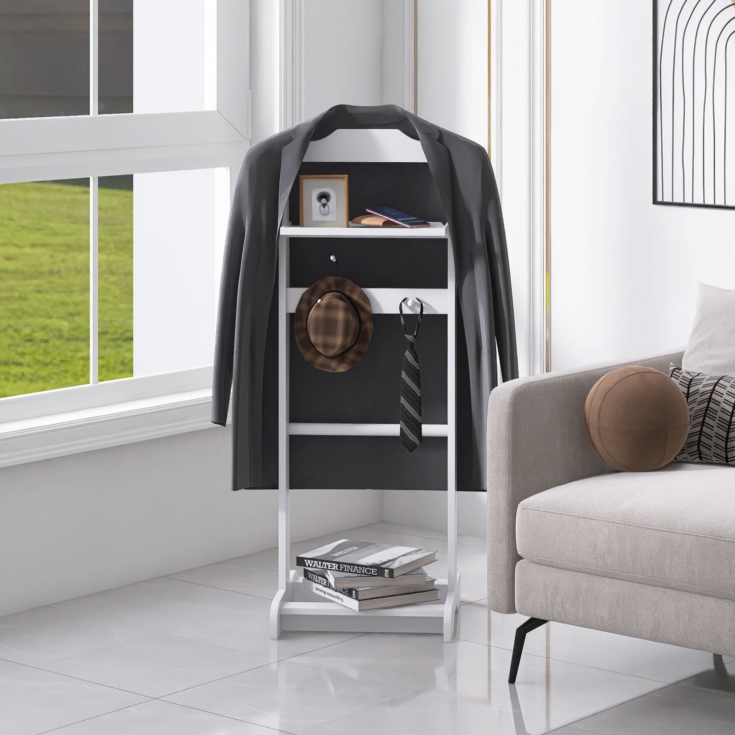 Accent Portable Garment Rack with Storage Organizer - White Finish