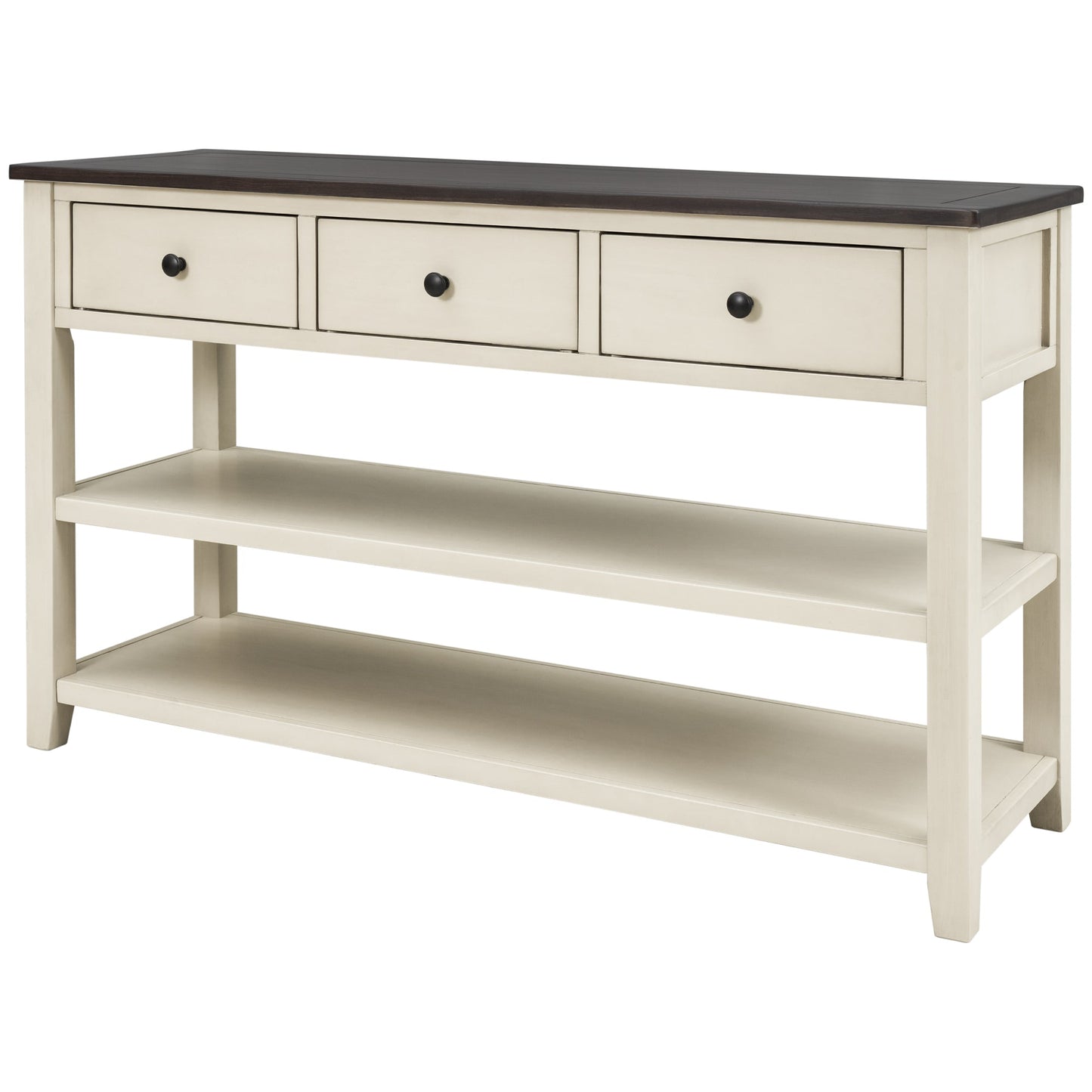 Table Console Rétro avec Étagères Ouvertes - Espresso et Beige