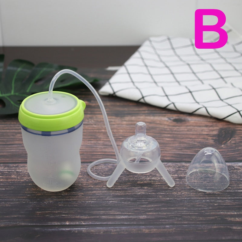 250ml Baby Bottle Kids Cup Silicone Sippy Children Training Cute Baby Drinking Water Straw Feeding Bottle Hands-free Bottle - Korvel
