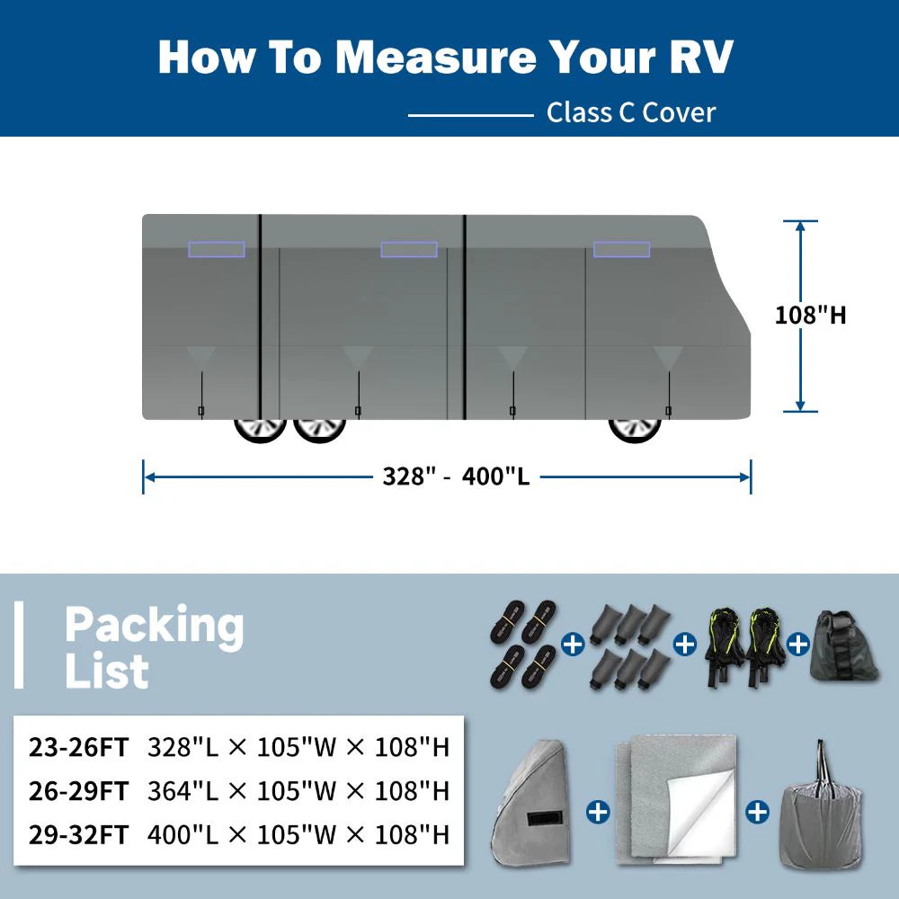 Umbrauto RV Cover Class C Upgraded 7 Layers Anti-UV Top Panel Motorhome Cover，Gray - Korvel